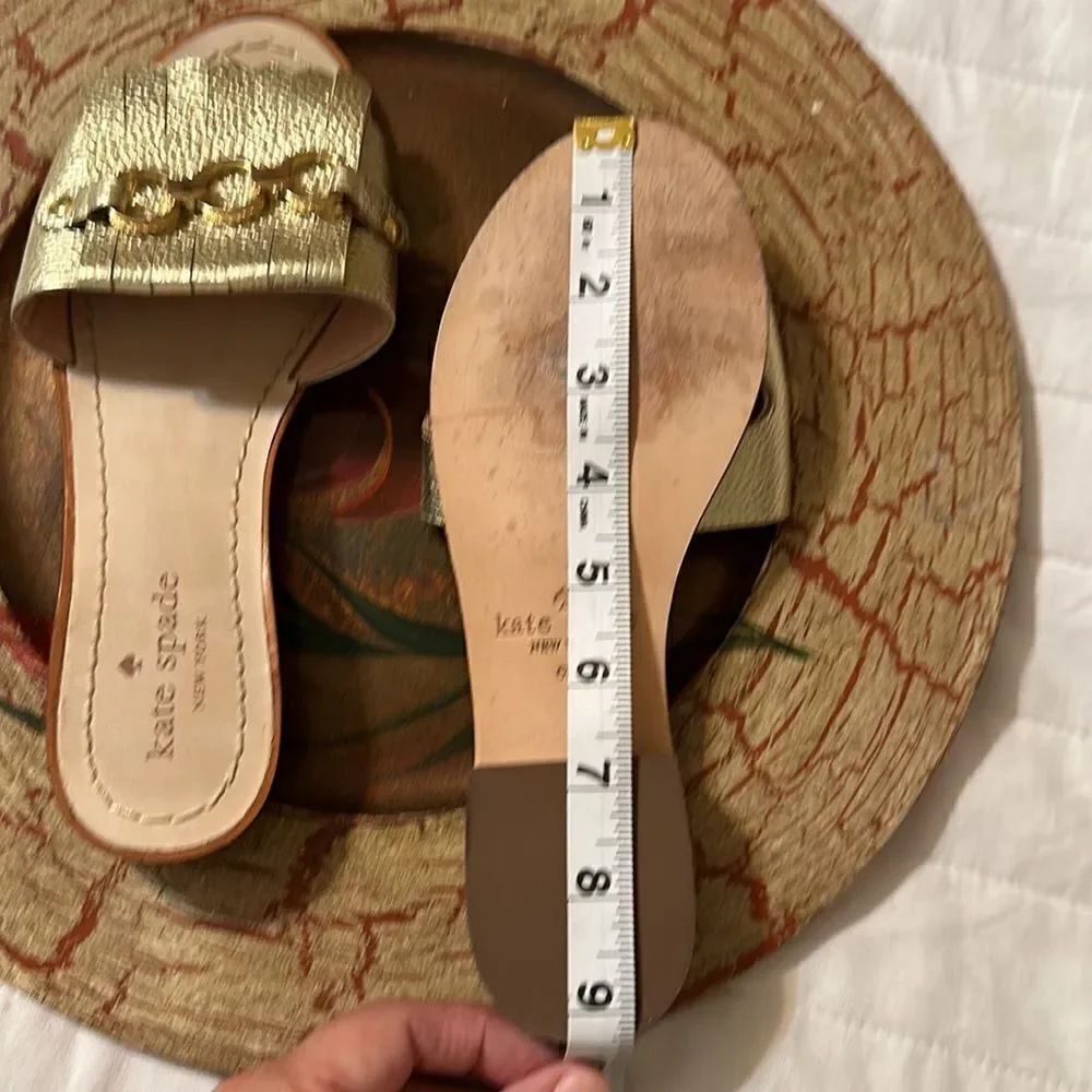 kate spade 6 Brie Kilkie Gold Metallic Leather Slides Sandals - Picture 16 of 16